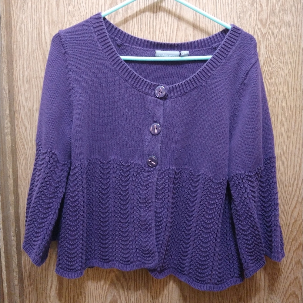 Purple Sweater XL Croft and Barrow 100% Cotton Button Closure